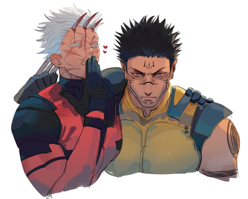 gojou satoru, wolverine, ryoumen sukuna, and deadpool (marvel and 5 more) drawn by iba_(kcokaine)