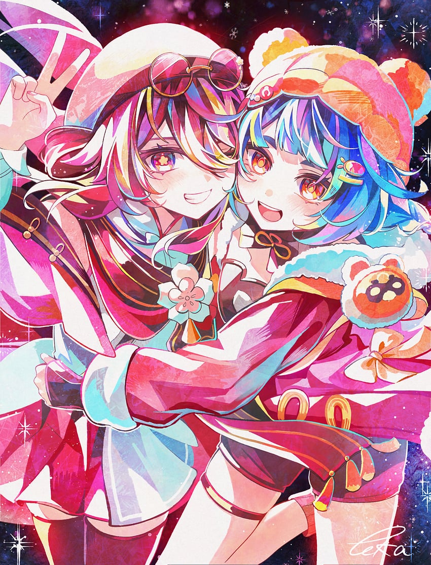 xiangling and hu tao (genshin impact) drawn by touka_(pixiv71609120)