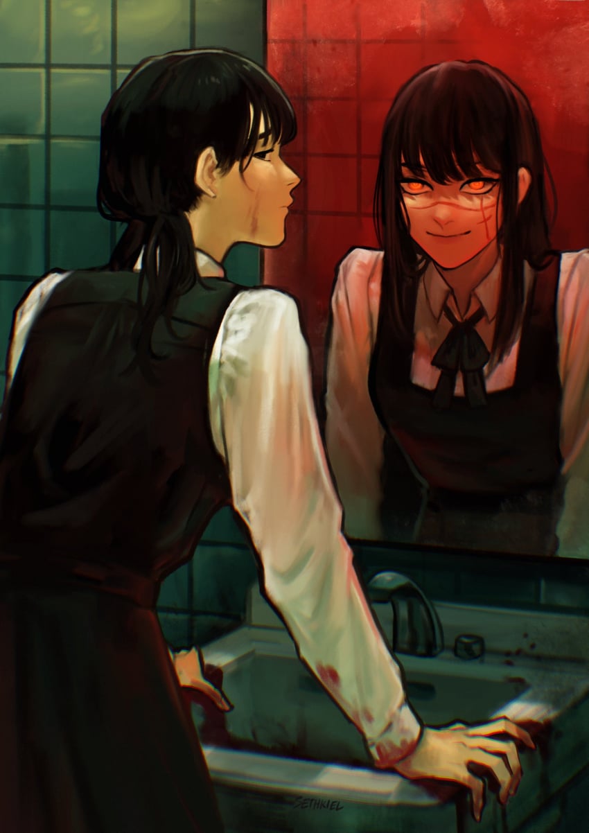 yoru and mitaka asa (chainsaw man) drawn by sethkiel