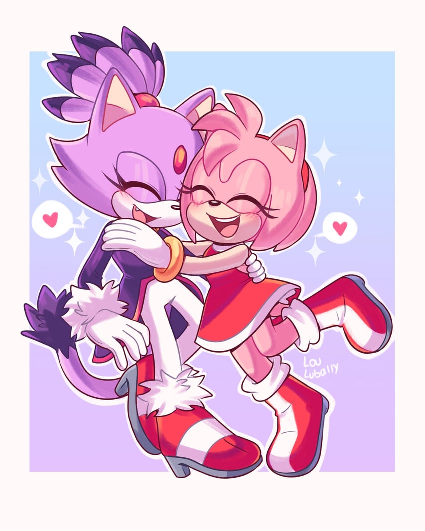 amy rose and blaze the cat (sonic) drawn by lou_lubally
