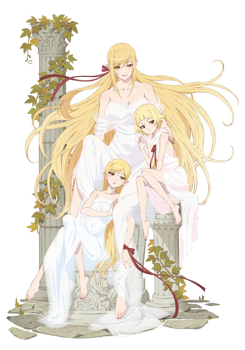 oshino shinobu and kiss-shot acerola-orion heart-under-blade (monogatari and 1 more) drawn by rrn4scimento