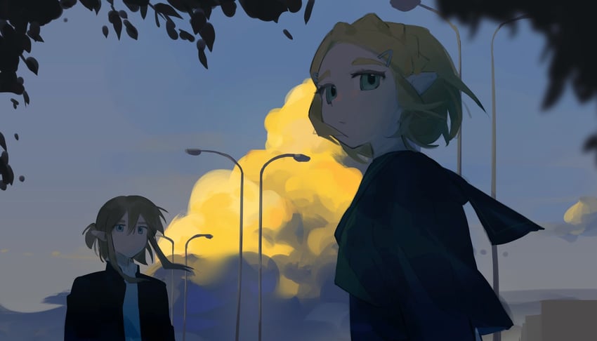 link and princess zelda (the legend of zelda and 1 more) drawn by yumiyumo3o