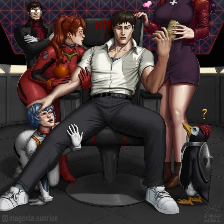 souryuu asuka langley, ayanami rei, ikari shinji, katsuragi misato, ikari gendou, and 1 more (neon genesis evangelion) drawn by magenta_sunrise