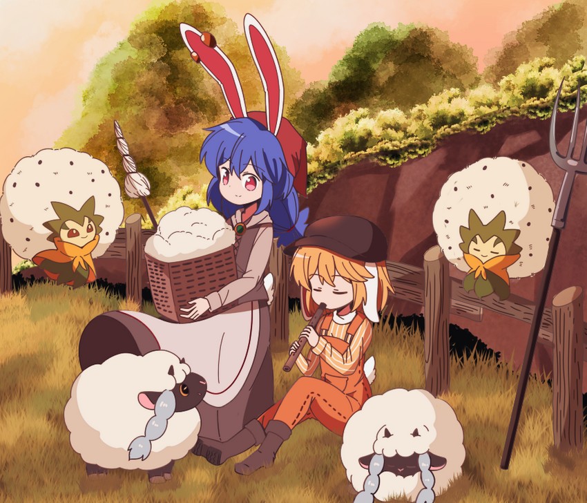 seiran, ringo, wooloo, and eldegoss (touhou and 1 more) drawn by buna_shimeji_(keymush)