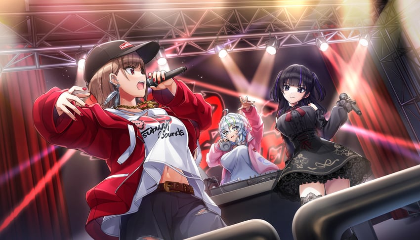 kamie tsugumi, hanihara haru, and kurokuchi muru (dolphin wave) drawn by ootomo_takuji