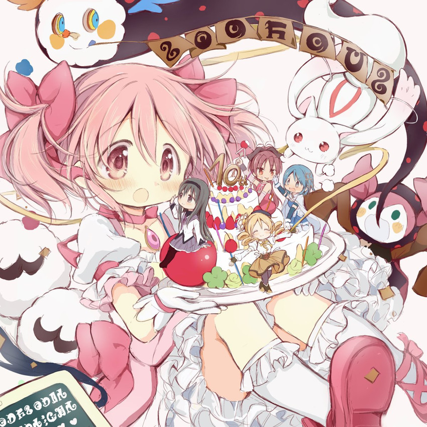 akemi homura, kaname madoka, miki sayaka, sakura kyoko, tomoe mami, and 2 more (mahou shoujo madoka magica) drawn by hitode
