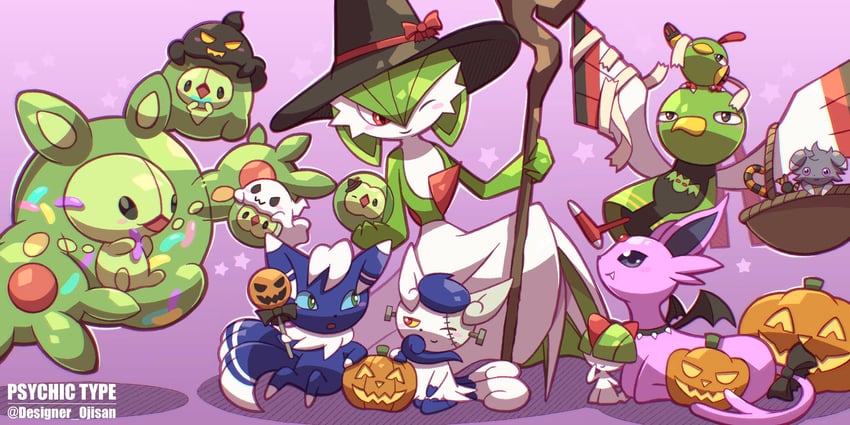 gardevoir, espeon, ralts, espurr, reuniclus, and 5 more (pokemon) drawn by designer_ojisan