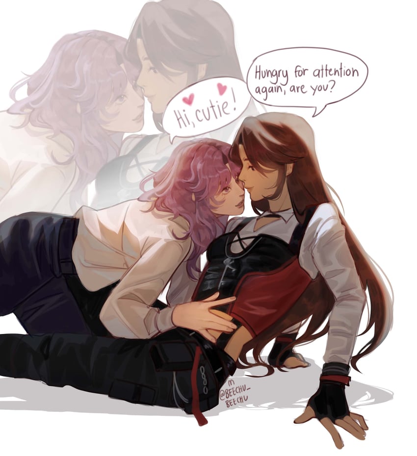 protagonist and rafayel (love and deepspace) drawn by beechu_beechu
