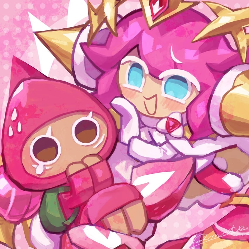 strawberry crepe cookie and strawberry cookie (cookie run and 1 more) drawn by rn9j