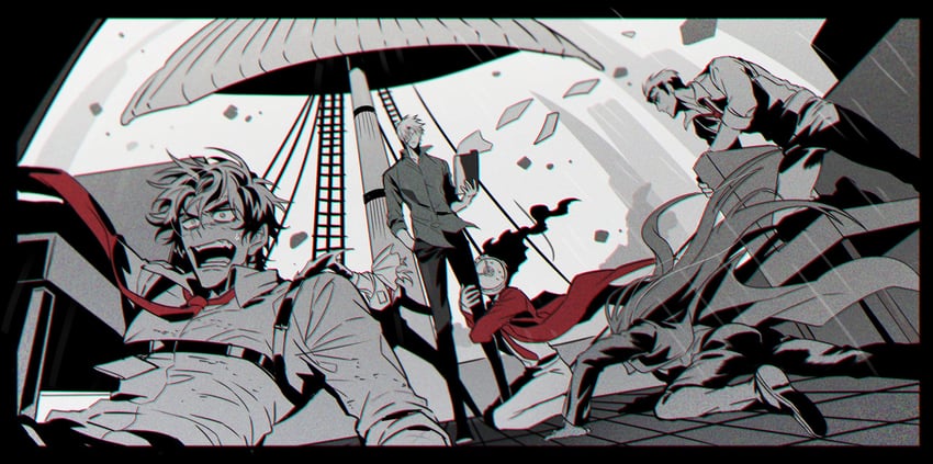 heathcliff, dante, meursault, gregor, rodion, and 1 more (project moon and 1 more) drawn by ryeon_(gs_oik)