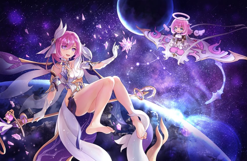 elysia and elf elysia (honkai and 1 more) drawn by henjiwumei