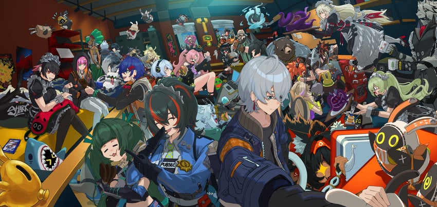 ellen joe, hoshimi miyabi, belle, jane doe, wise, and 38 more (zenless zone zero) drawn by tokishima_sikuka