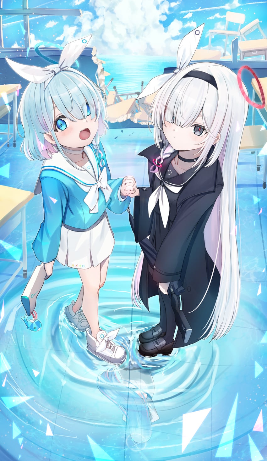 arona, plana, and general student council president (blue archive) drawn by cafenami