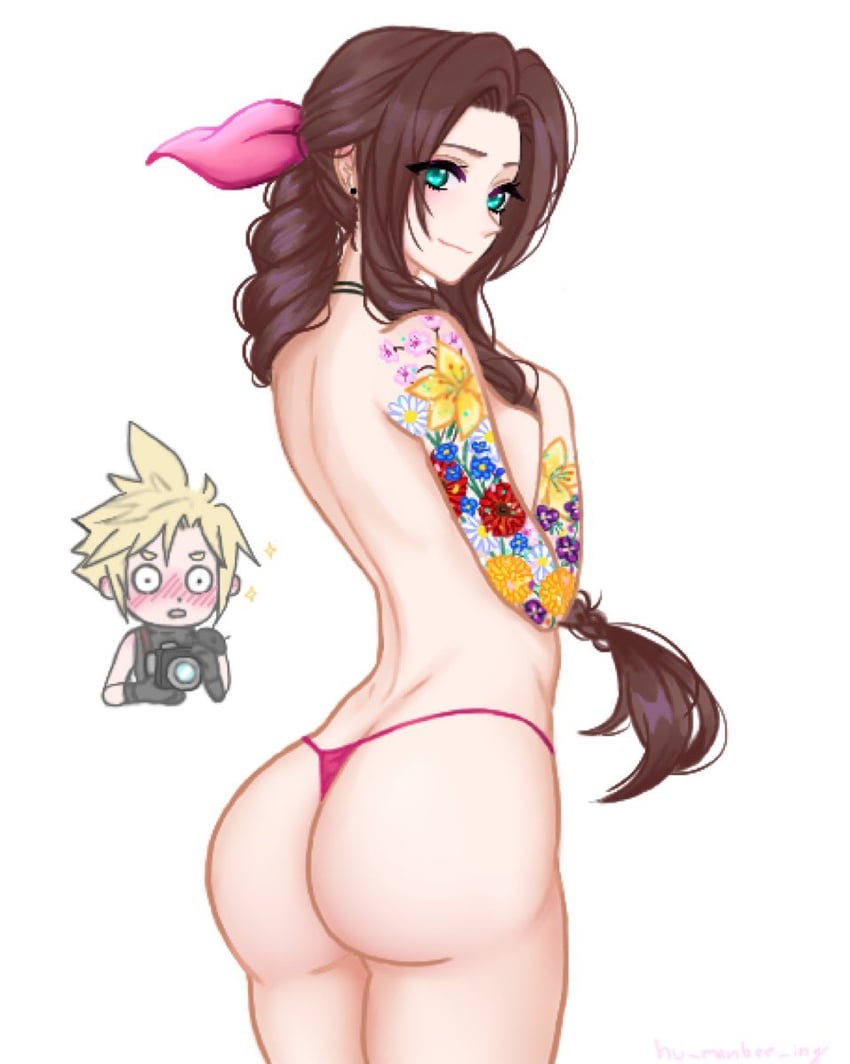 cloud strife and aerith gainsborough (final fantasy and 3 more) drawn by hu_manbee_ing