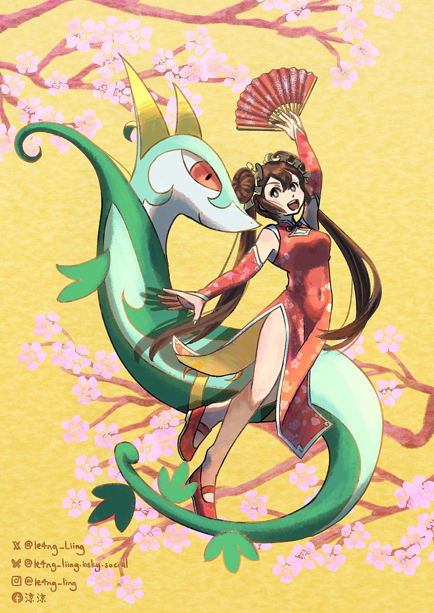 rosa and serperior (pokemon and 1 more) drawn by le4ng_liing