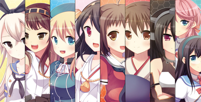 shimakaze, kongou, akagi, haruna, nagato, and 4 more (kantai collection) drawn by swami