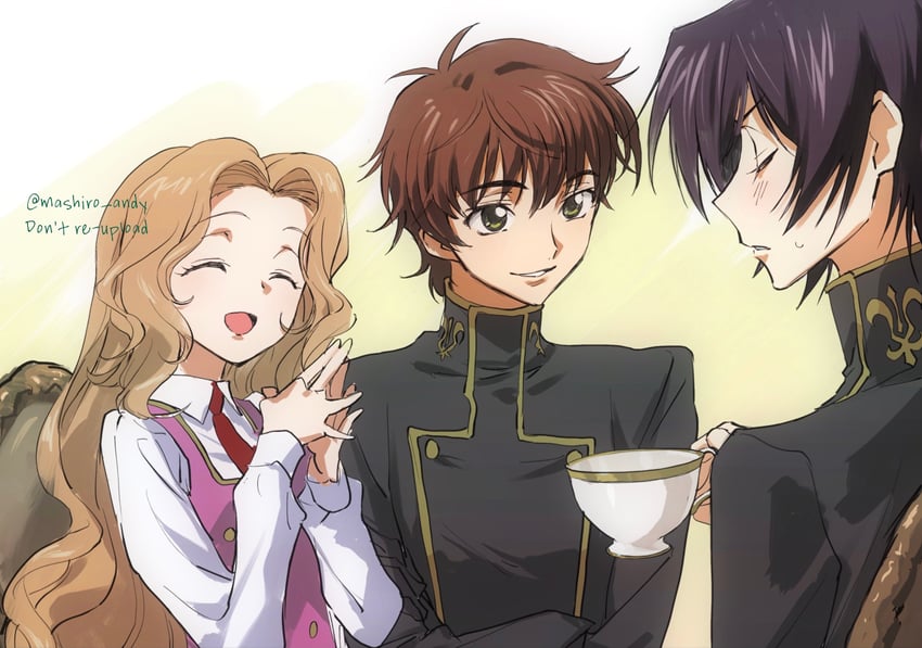 lelouch vi britannia, kururugi suzaku, and nunnally vi britannia (code geass) drawn by mashiro_andy