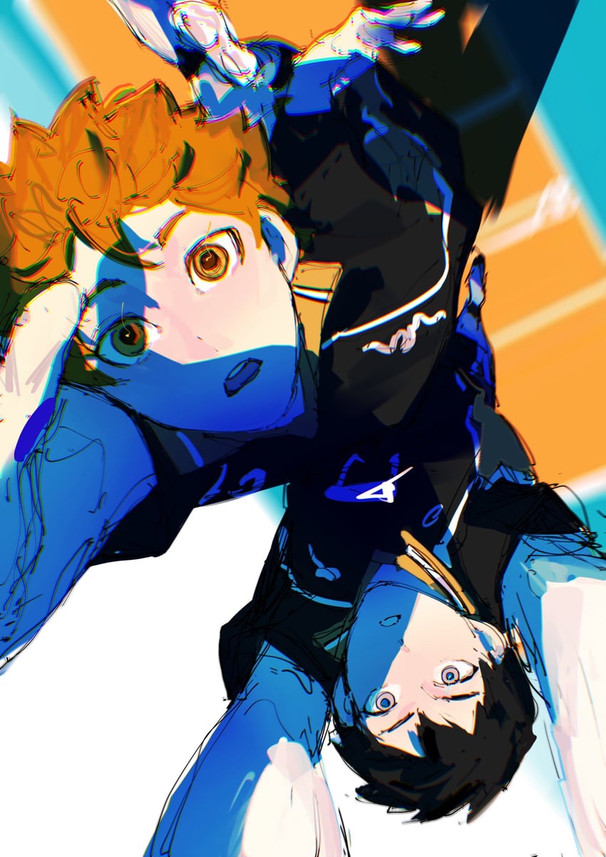 hinata shouyou and kageyama tobio (haikyuu!!) drawn by n_neogene