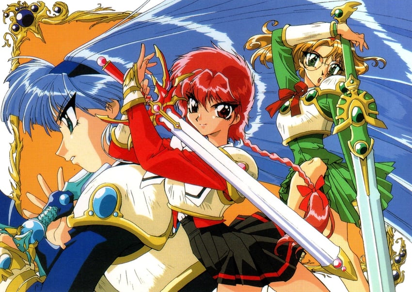 shidou hikaru, ryuuzaki umi, and hououji fuu (magic knight rayearth) drawn by ishida_atsuko