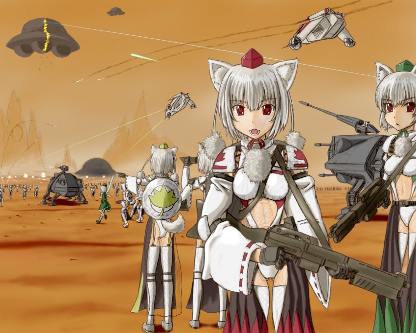 konpaku youmu, inubashiri momiji, and wolf tengu extra (touhou and 2 more) drawn by usamakku