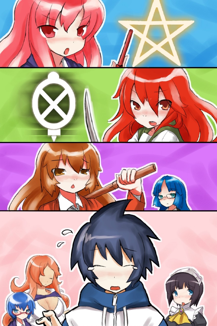 aisaka taiga, shana, louise francoise le blanc de la valliere, kawashima ami, tabitha, and 4 more (toradora! and 2 more) drawn by kamiyama_kenta