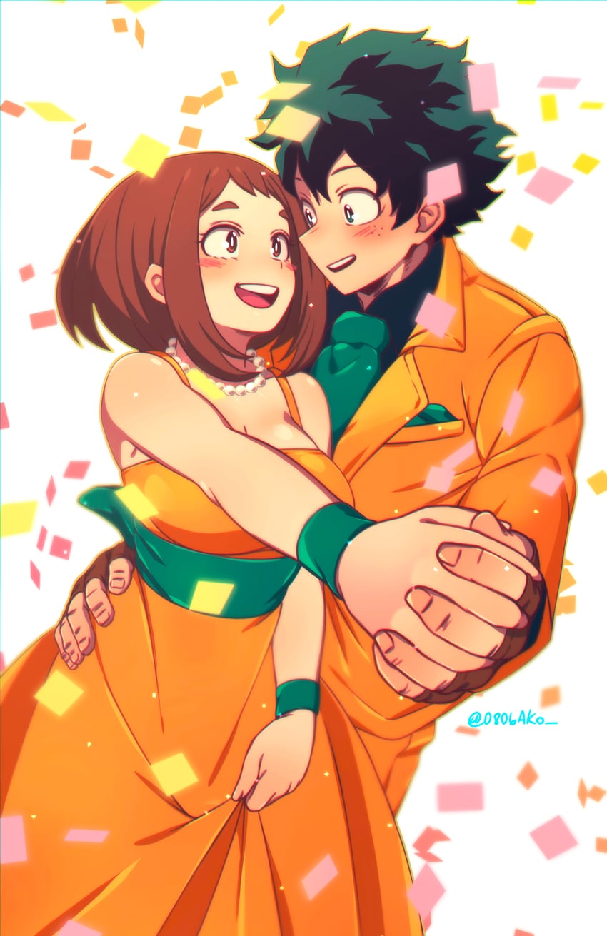 midoriya izuku and uraraka ochaco (boku no hero academia) drawn by 0806ako