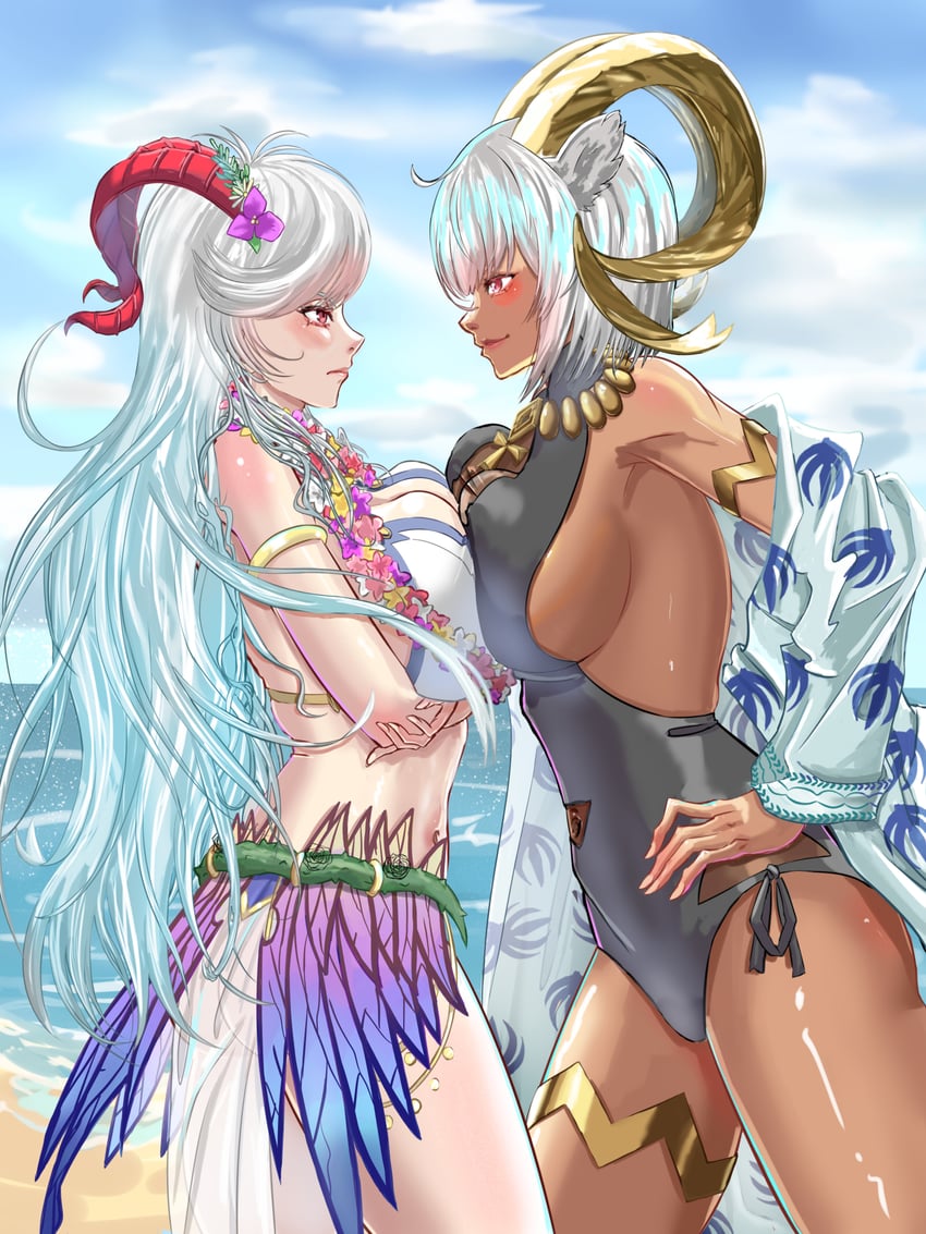 carnelian and freyja (arknights and 2 more) drawn by alboeire