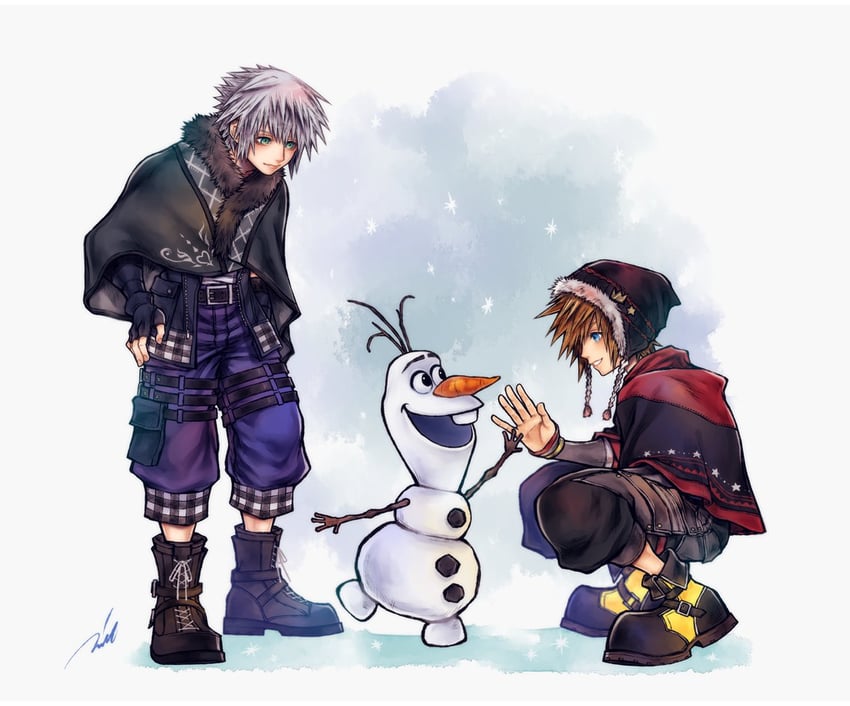sora, riku, and olaf (kingdom hearts and 2 more) drawn by mim_(mimya0600)