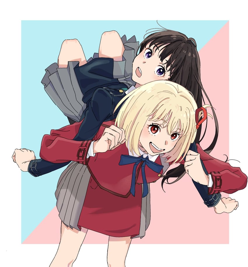 nishikigi chisato and inoue takina (lycoris recoil) drawn by yomo_(moo_777_moo)