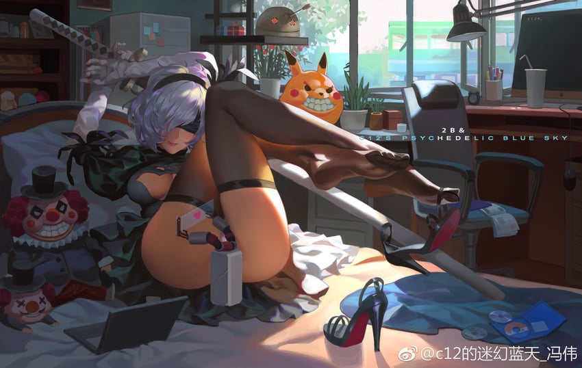 pikachu, 2b, pod, and machine (pokemon and 2 more) drawn by fengweic12