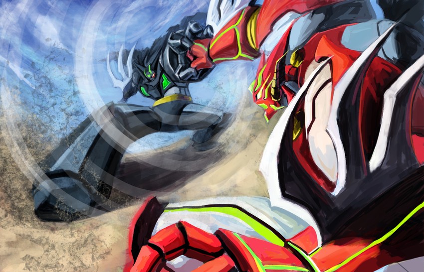 shin getter-1 and black getter (getter robo and 1 more) drawn by ryou-k