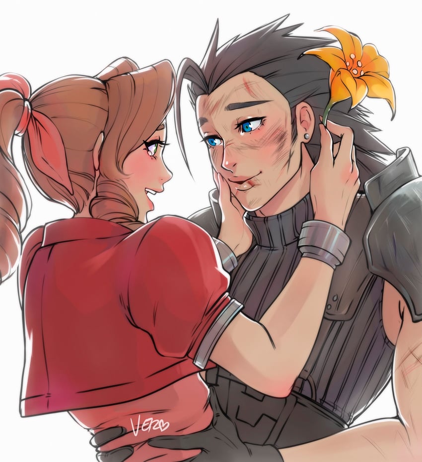 aerith gainsborough and zack fair (final fantasy and 1 more) drawn by vero