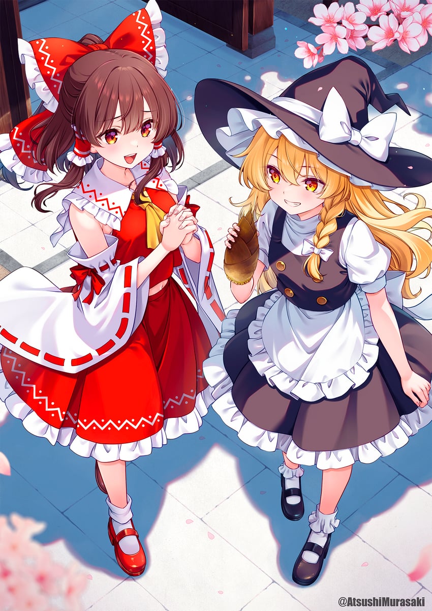 hakurei reimu and kirisame marisa (touhou) drawn by murasaki_atsushi