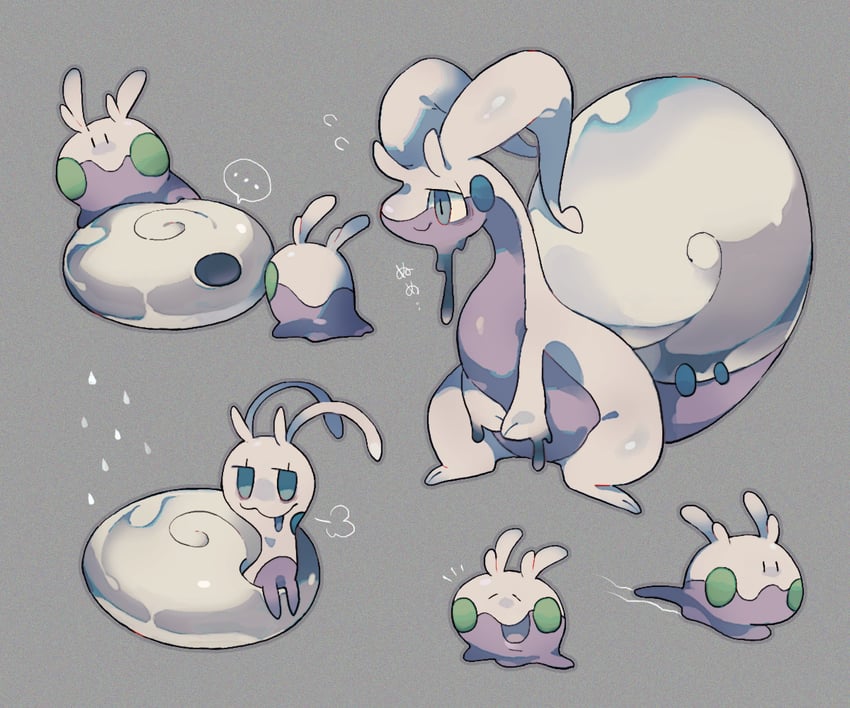 goomy, hisuian goodra, and hisuian sliggoo (pokemon) drawn by akadako