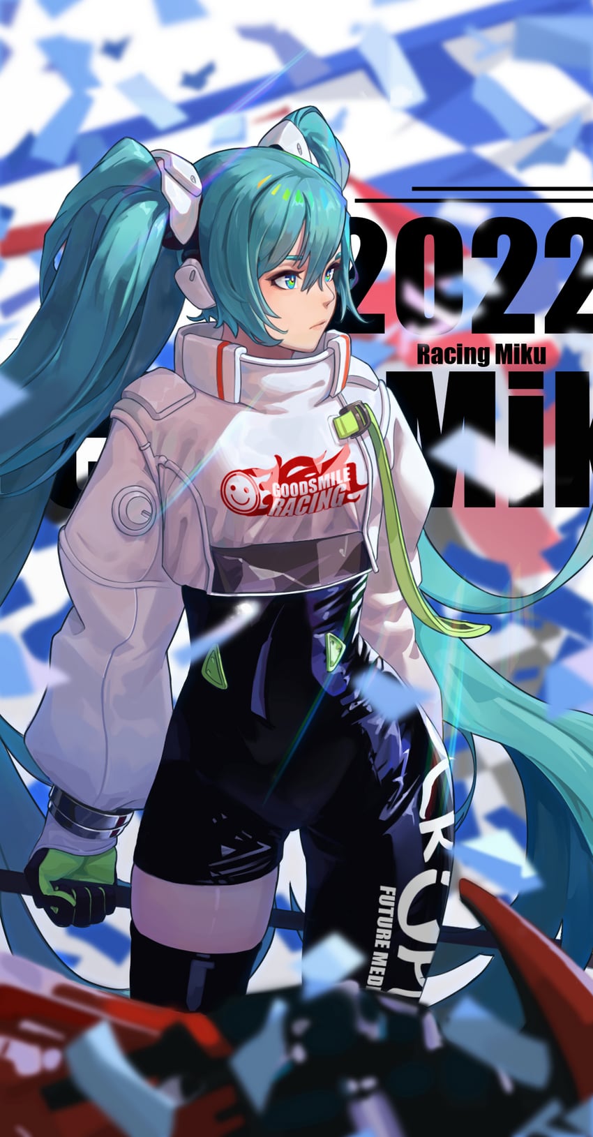 hatsune miku and racing miku (vocaloid and 1 more) drawn by mglame