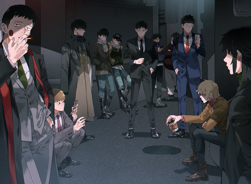 reigen arataka, ekubo, serizawa katsuya, yoshioka mamoru, shimazaki ryo, and 2 more (mob psycho 100) drawn by leeis_cool