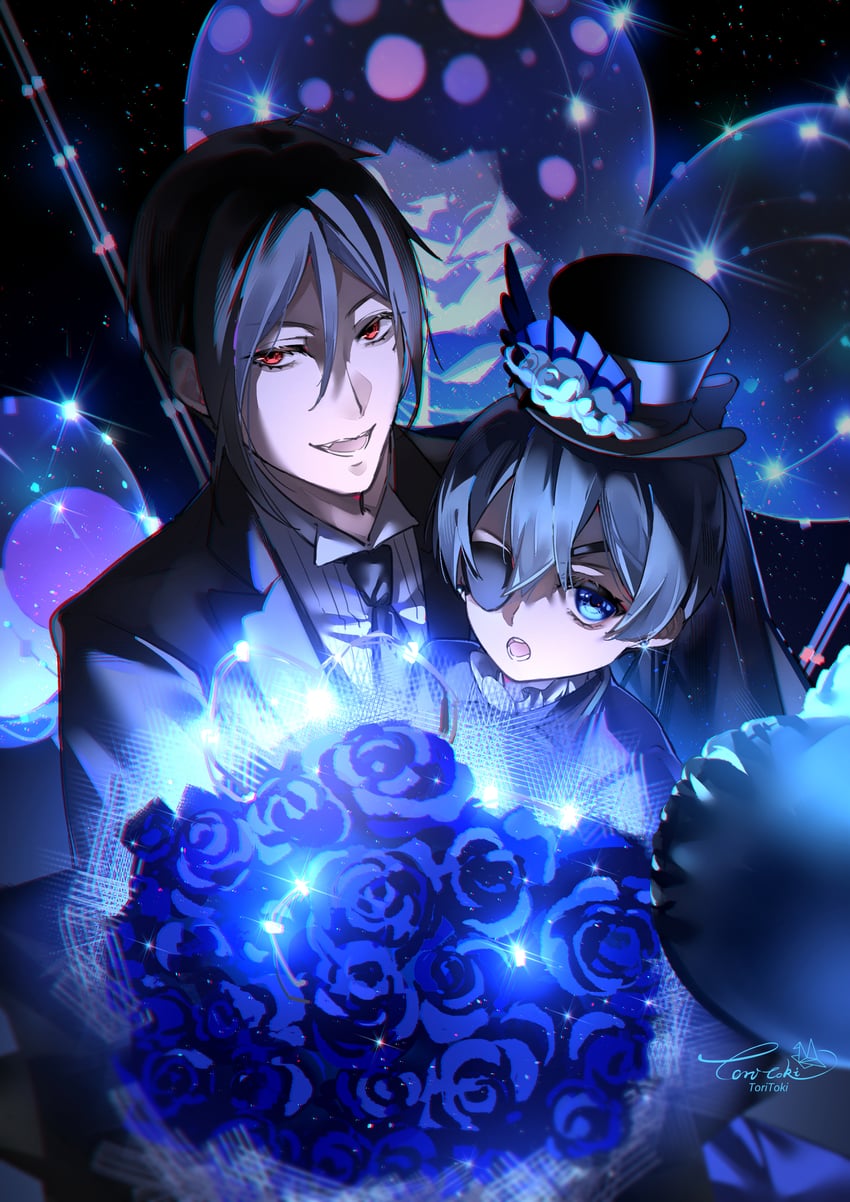 ciel phantomhive and sebastian michaelis (kuroshitsuji) drawn by toritoki