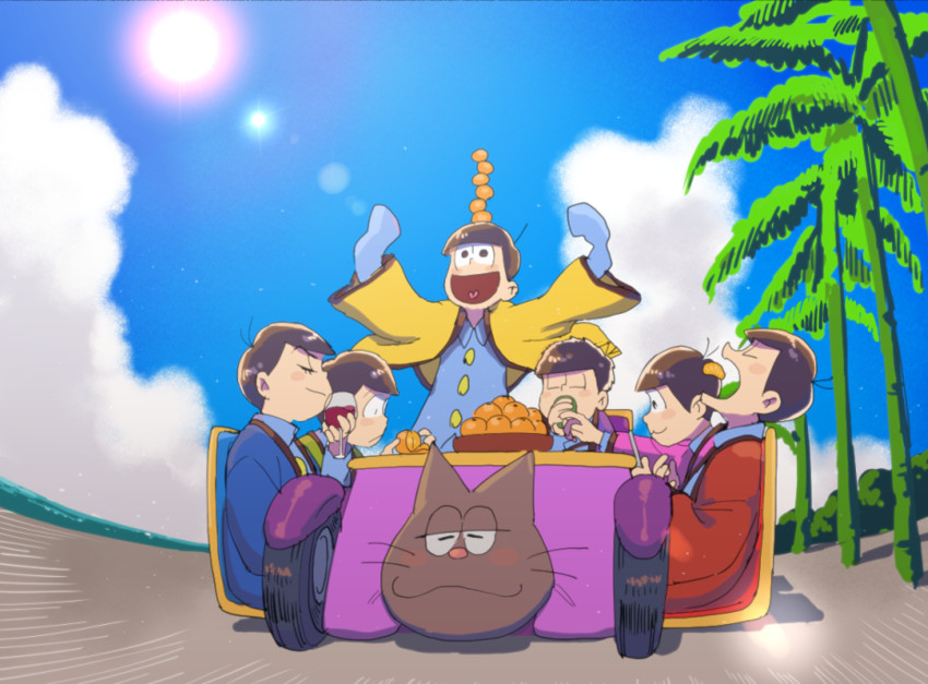 matsuno osomatsu, matsuno karamatsu, matsuno ichimatsu, matsuno jyushimatsu, matsuno choromatsu, and 1 more (osomatsu and 2 more) drawn by 5plus5