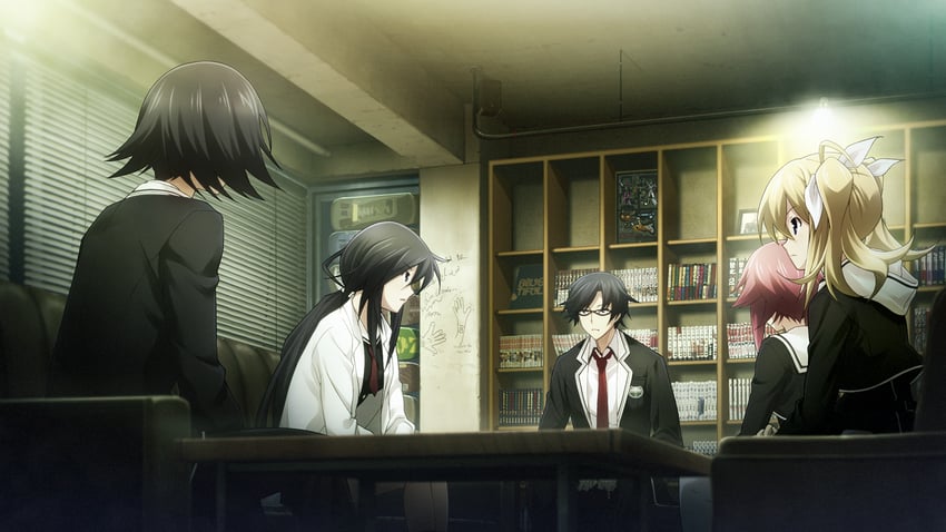 onoe serika, miyashiro takuru, arimura hinae, kunosato mio, and itou shinji (chaos;child) drawn by sasaki_mutsumi