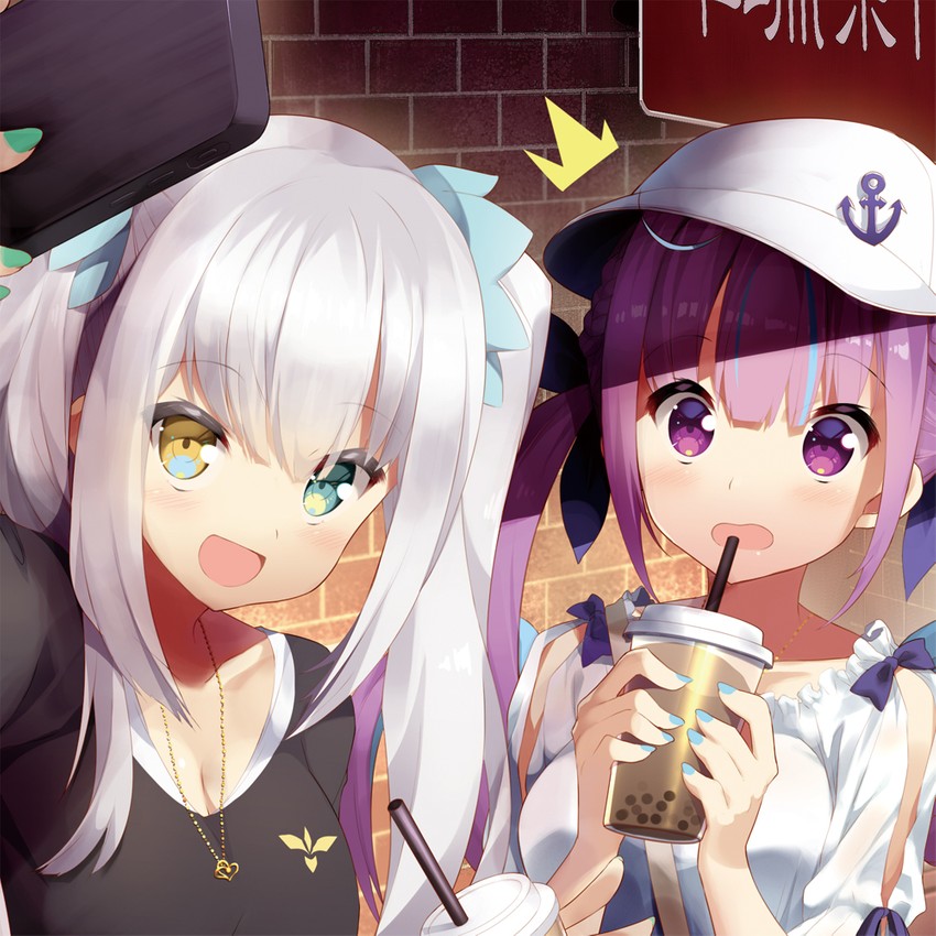 minato aqua and kagura mea (hololive and 1 more) drawn by hoppege