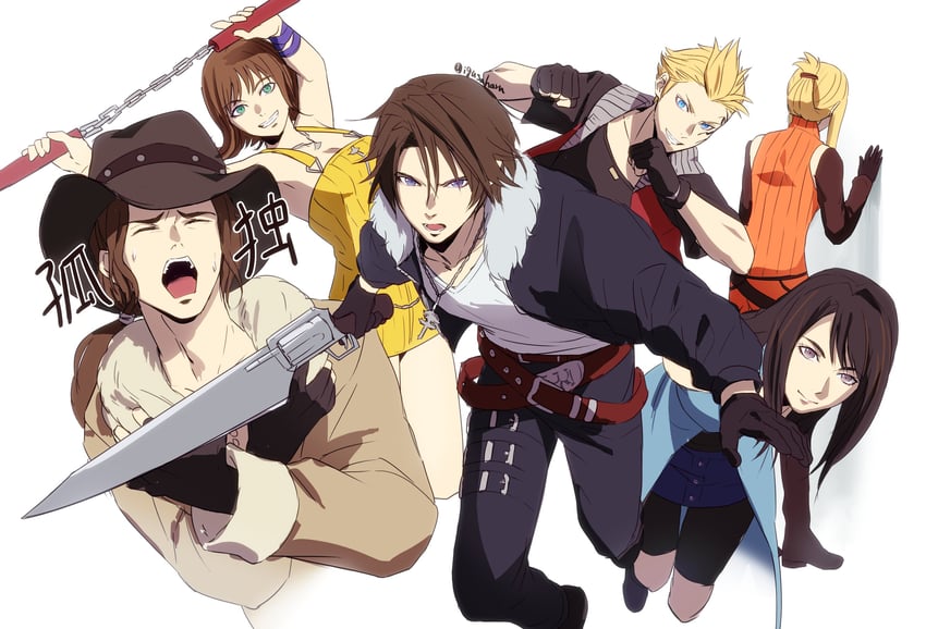 squall leonhart, rinoa heartilly, selphie tilmitt, quistis trepe, zell dincht, and 1 more (final fantasy and 1 more) drawn by igusaharu
