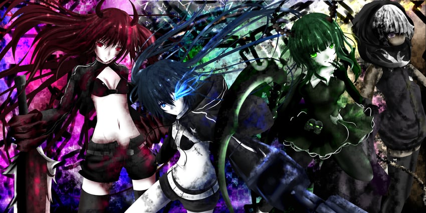 black rock shooter, dead master, strength, and black gold saw (black rock shooter) drawn by kitamuraeri