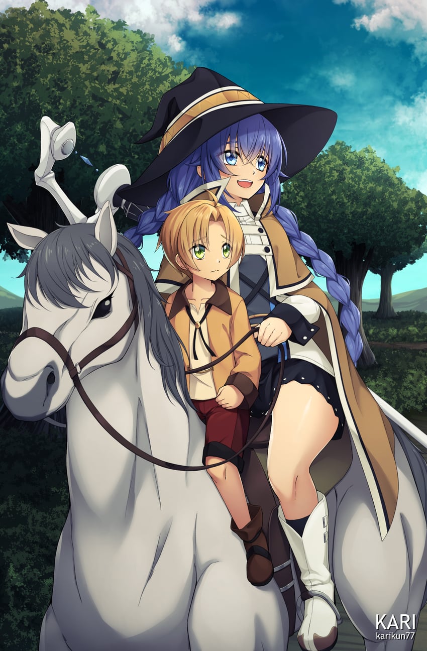 roxy migurdia and rudeus greyrat (mushoku tensei) drawn by karikun77