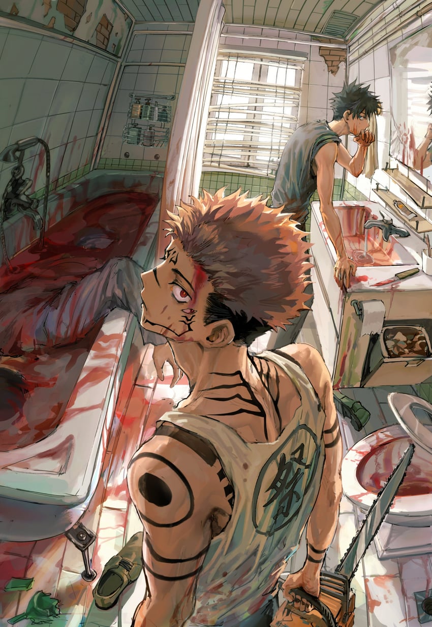 fushiguro megumi and ryoumen sukuna (jujutsu kaisen) drawn by woshihedawei