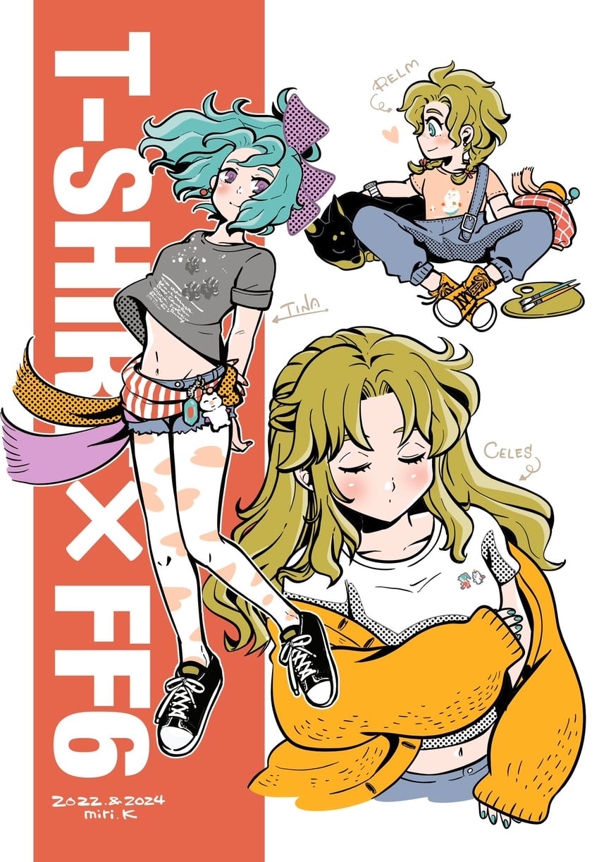 terra branford, moogle, celes chere, relm arrowny, and interceptor (final fantasy and 1 more) drawn by miri_(mirik)