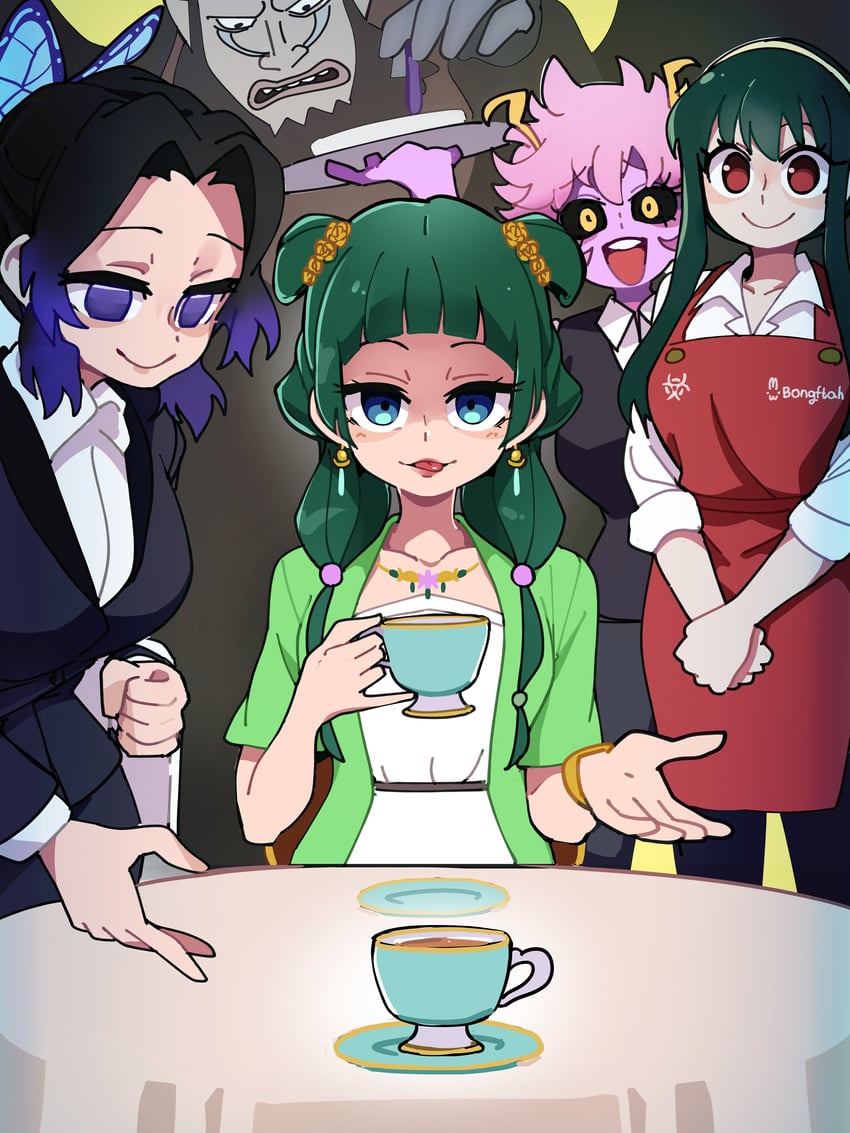 yor briar, kochou shinobu, ashido mina, maomao, hayami saori, and 1 more (one piece and 4 more) drawn by bongfill