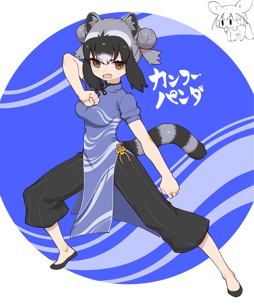 chun-li, common raccoon, and fennec (kemono friends and 1 more) drawn by notora