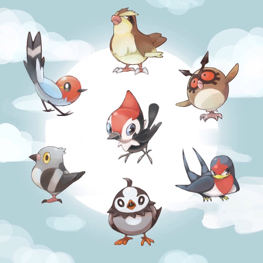 pidgey, starly, fletchling, hoothoot, pidove, and 2 more (pokemon) drawn by 691851271001