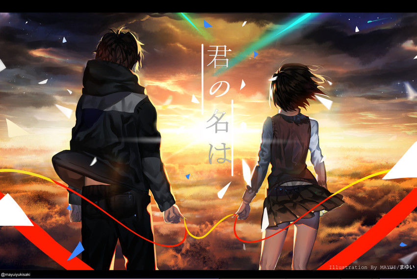 miyamizu mitsuha and tachibana taki (kimi no na wa.) drawn by yukisaki_mayui