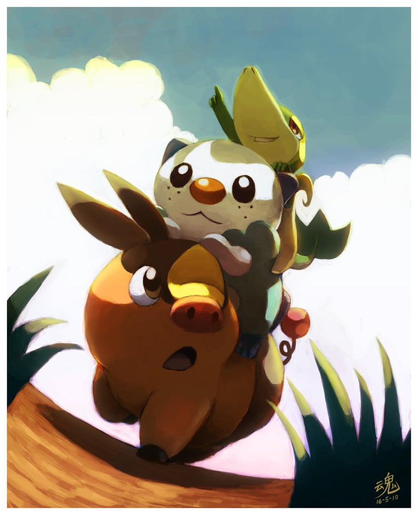 oshawott, snivy, and tepig (pokemon) drawn by ry-spirit